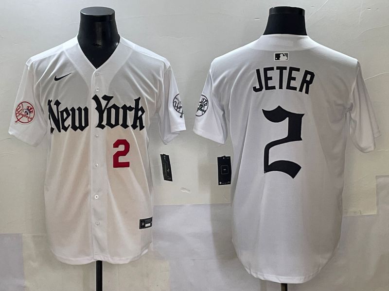 Men 2025 New York Yankees #2 Jeter White Five generations Joint Name Nike MLB Jersey style 5->new york yankees->MLB Jersey